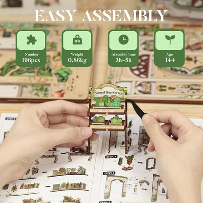 Fsolis Book Nook Kit, 3D Wooden Puzzles for Adults DIY Miniature House Mini Building Kit Booknook Bookstore Bookshelf Diorama Garden Kit Gift for Women Puzzle Lovers (Green Life's Bookshop)
