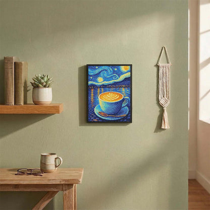 HUINORYA Van Gogh Starry Night Style Coffee TIME Diamond Painting Kit with Frame Full Square Drill DIY Bar Cafe Cave Home Room Wall Bathroom Porch Patio Decor Gift, 16 x 12 Inch