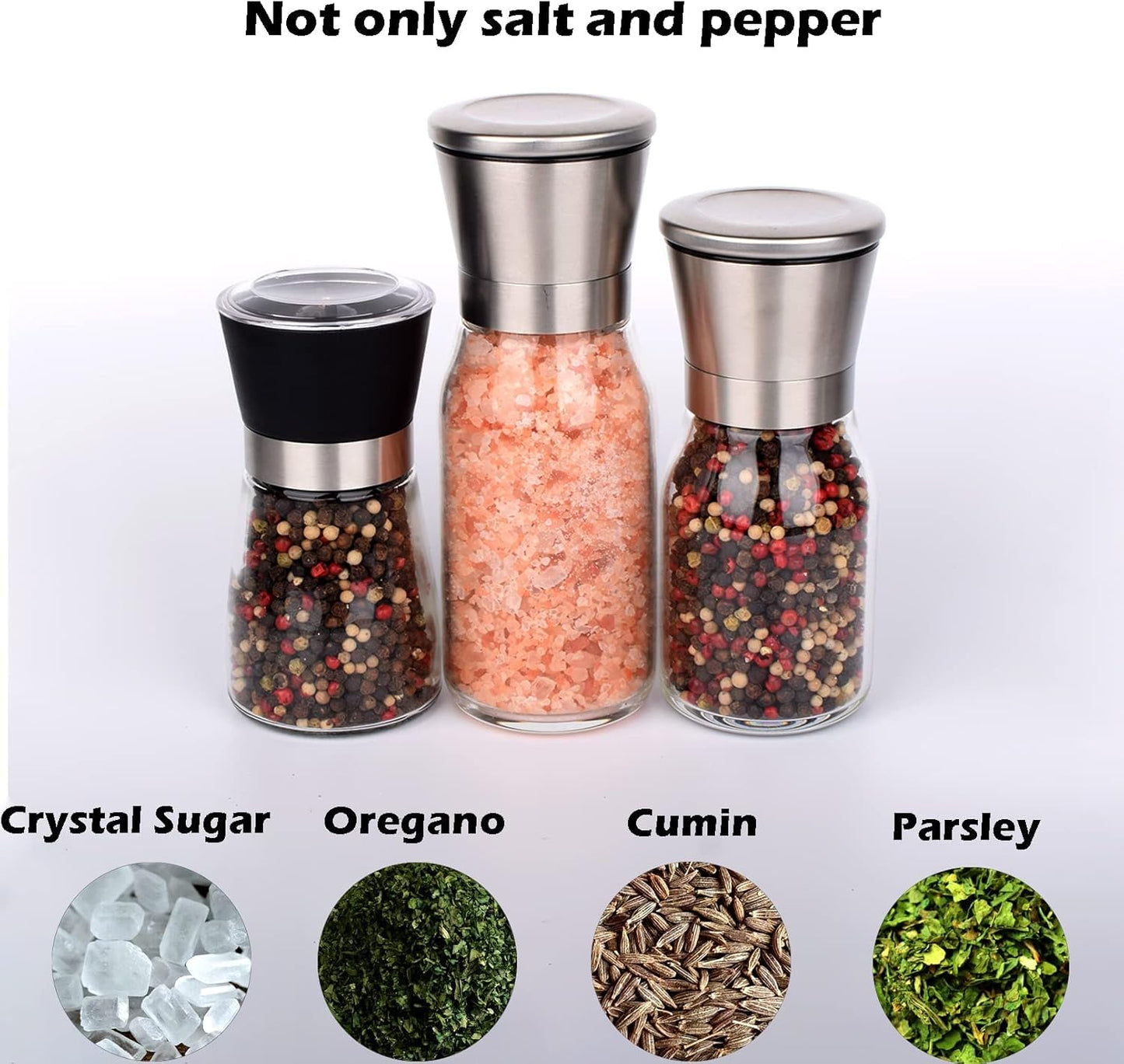 Salt and Pepper Grinder Shakers Set, Refillable Spice Mill Grinders (2.5 inches x 5.1 inches)