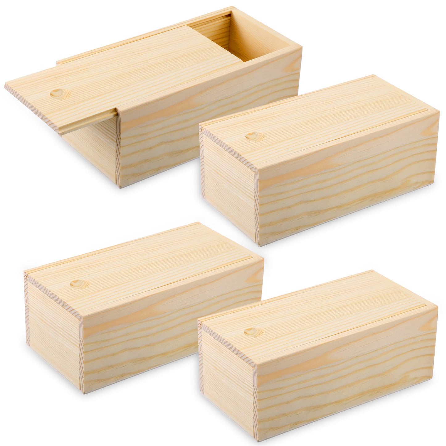 4 Pack Unfinished Wood Storage Box with Slide Lid, Blank Natural Wood Case Container for DIY Craft, Jewelry Storage, Gift Box, Hobbies, 7.87 x 4 x 3.15 Inch