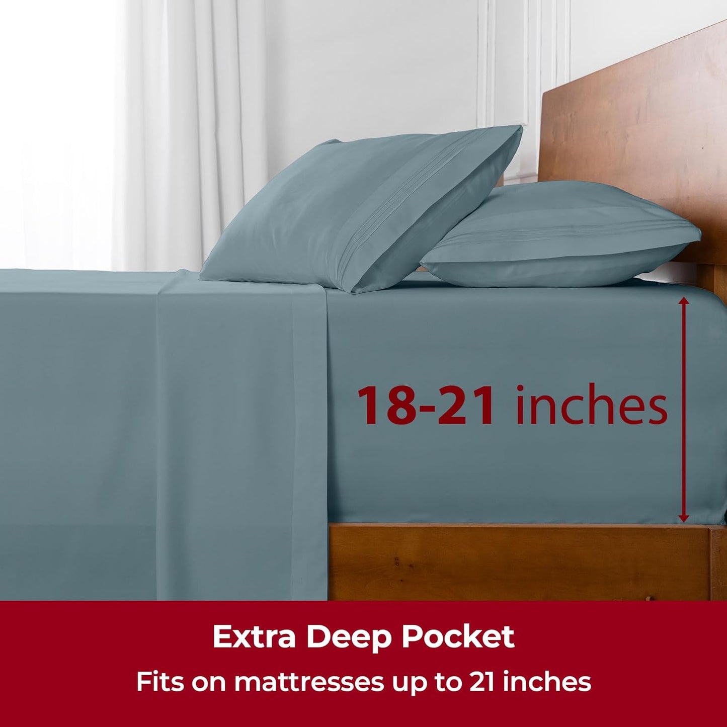 Mellanni Extra Deep Twin XL Sheets - Hotel Luxury, Ultra Soft & Cooling - Wrinkle Resistant (Twin Extra Long, Spa Blue)
