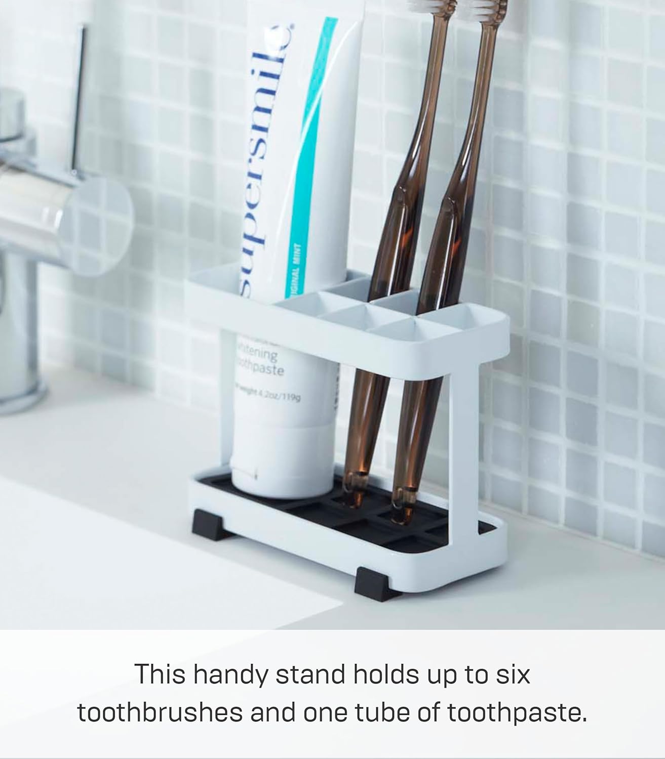 YAMAZAKI home Toothbrush and Toothpaste Holder - White, One Size for Bathroom Countertop