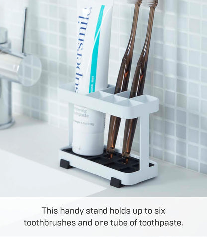 YAMAZAKI home Toothbrush and Toothpaste Holder - White, One Size for Bathroom Countertop