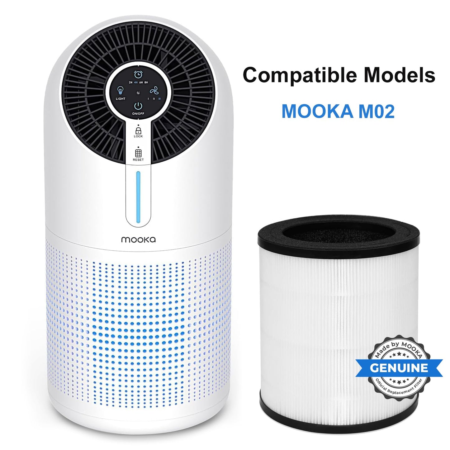 MOOKA Official Certified H13 True HEPA Air Filters Replacement Compatible with M02 Air Purifier, 2-Pack