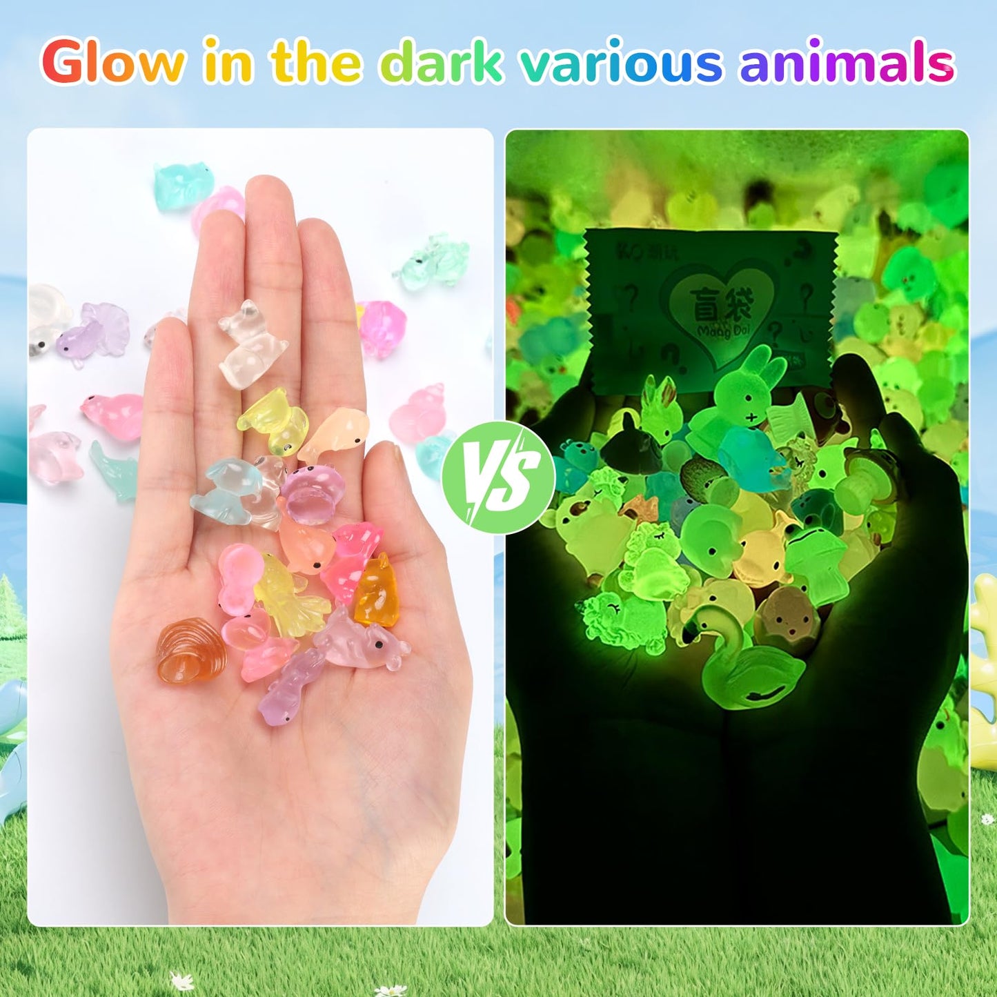 100pcs Mini Glow in The Dark Animal Resin Models, Mystery Resin Animals Blind Bag, Mini Luminous Farm Ocean Figures, Animal Miniatures for Fairy Garden Accessories, Random Design（Animals）