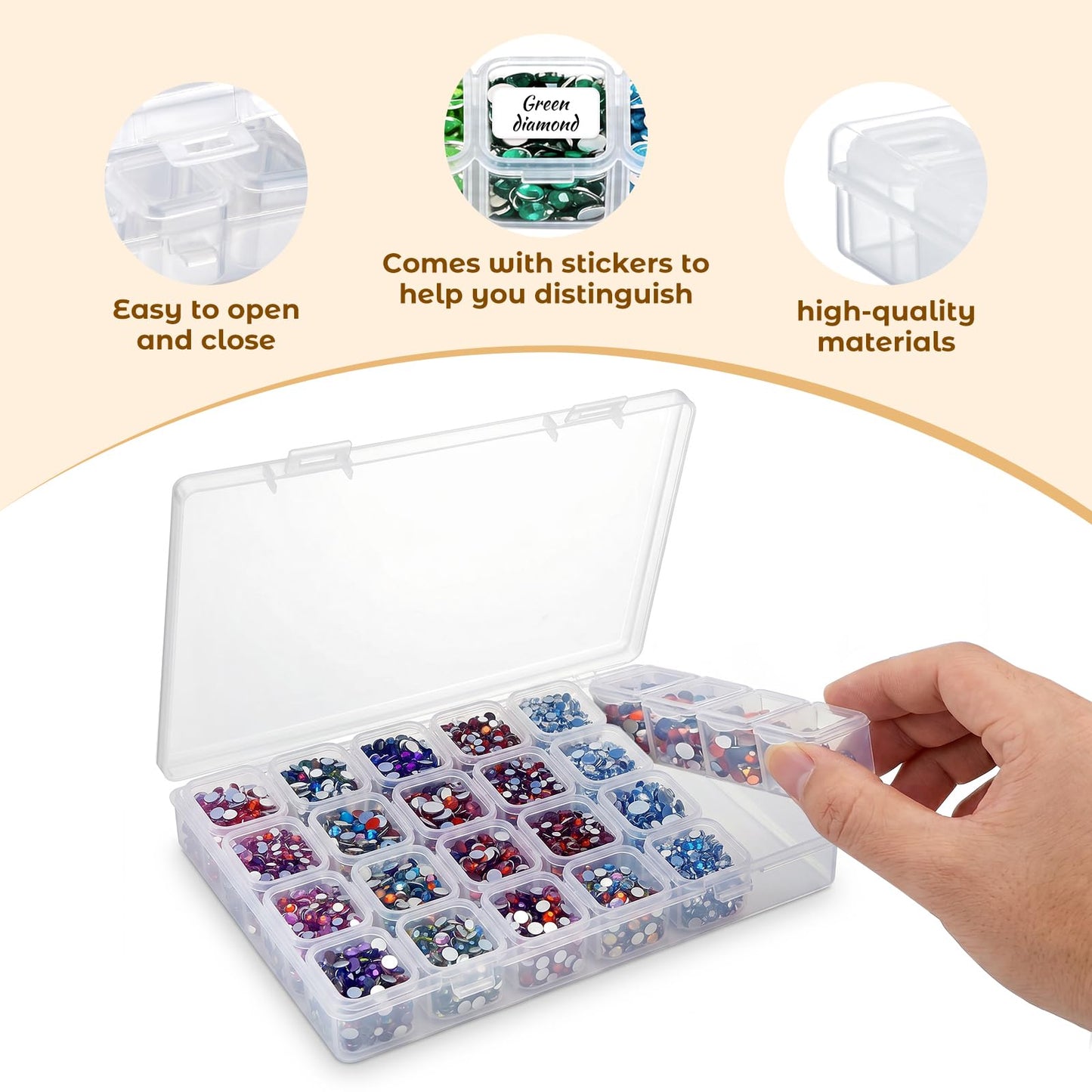 Diamond Painting Boxes Plastic Organizer 18 Pack 28 Grids Bead Storage Containers 504 Slots with 512pcs Label Stickers, Diamond Art, Bead Box, Painting Boxes Plastic Organizer