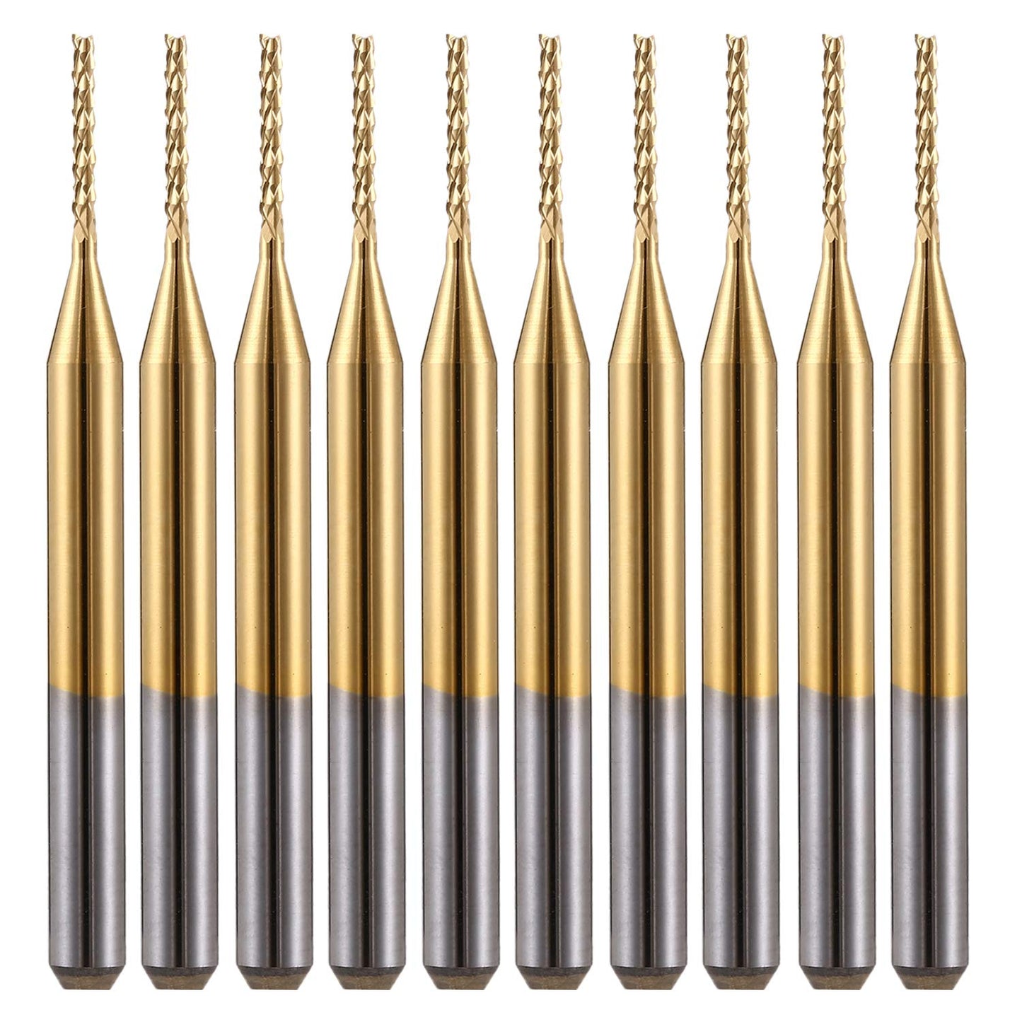 HOZLY 10Pcs 1/8'' Shank 1.0mm Titanium Coat Carbide End Mill Engraving Bits CNC Rotary Burrs Tool for PCB Mould Plastic Fiber Carbon Fiber Hardwood