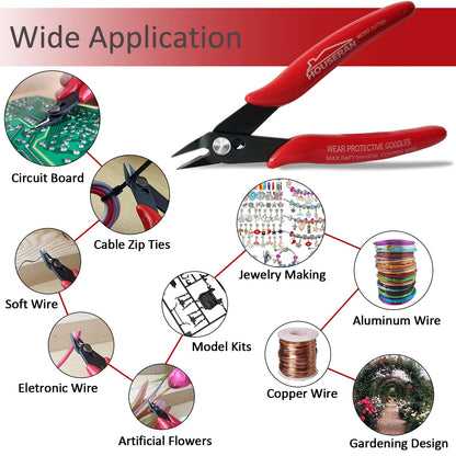 HOUSERAN 170 Wire Cutters, 10 PACK, 5 Inch Micro Flush Cutter, Small Wire Cutters Spring Loaded Cutting Pliers, Side Cutters, Diagoanl Cutters for Jewelry Making, Models, Zip Ties Plastic Wire Snips