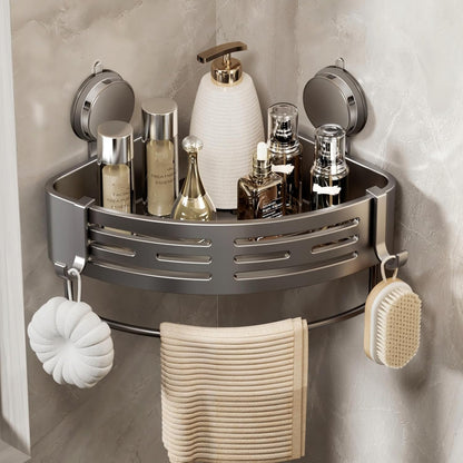 VOLPONE Shower Caddy - Corner Suction Cup Organizer with No Drilling | Adhesive Bathroom Shelf (Gray)