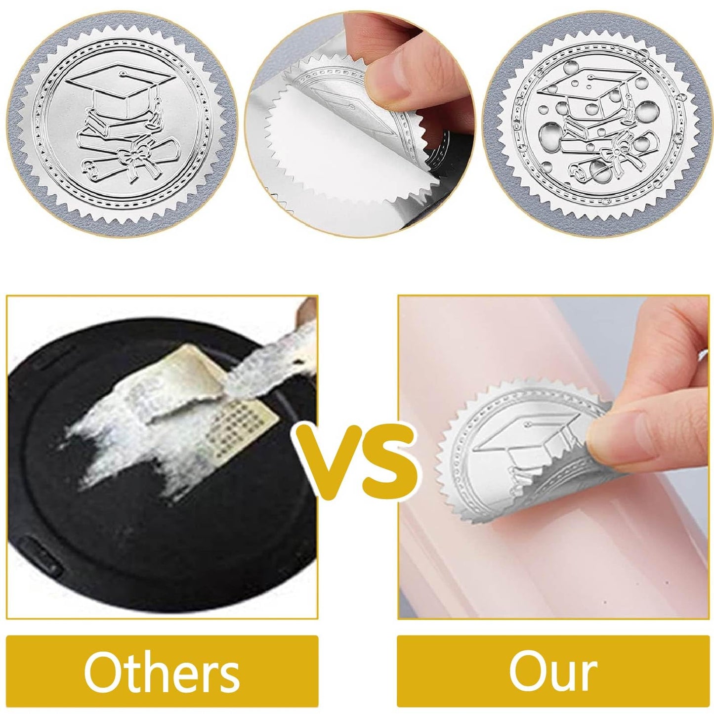 CRASPIRE 100Pcs Sea Shell Seal Sticker 2" Ocean Summer Beach Silver Foil Embossed Stickers Self Adhesive Sticker Labels Certificate Seals for Graduation Wedding Greeting Envelope Invitation Cards Pack