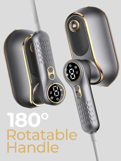 Skiennix Portable Travel Steamer - 1200W Handheld Fabric Steamer with LCD Display | 150ml Tank, Fast Heat-Up, Grey Gold