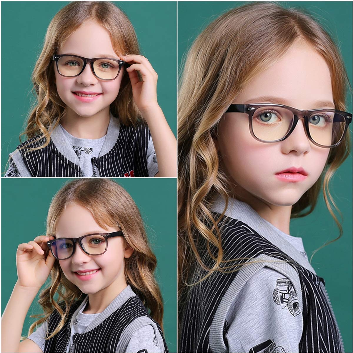 DYLB Kids Blue Light Blocking Glasses girls boys 2 pack, computer video gaming glasses for kids girls boys Age 3-10,Anti blue light & Headache (transparent black + transparent)
