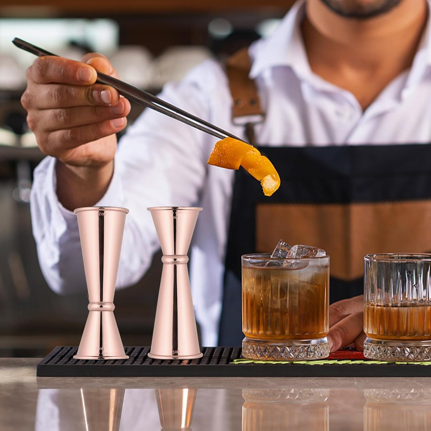 Jigger 2 oz 1 oz Rose Gold Stainless Steel Double Cocktail Shot Measure for Bartending
