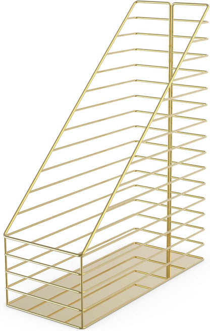 U Brands Gold Metal Magazine Holder, Desktop Accessory from the Vena Collection for Organizing Papers and Magazines