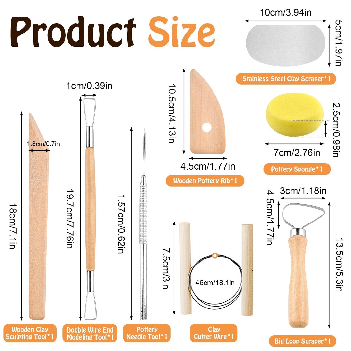 Akamino 20 Pcs Pottery Tools Include 1 Wood Rolling Pin,1 Portable Pottery Linen Tablecloth, 10 Pcs 5 Size Teaching Rolling Mud Stick Guide, 8 Clay Sculpting Tools for Manual Self Ceramic Clay Making