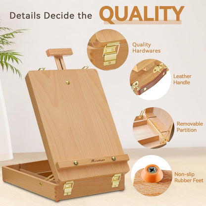 Tabletop Art Easel for Painting, Premium Wooden Sketchbox, Portable Desktop Painting Easel for Student Artist Beginner