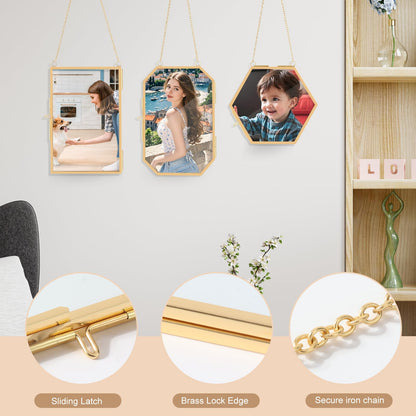 Lujechii 3 Pcs Double Glass for Pressed Flowers,Clear Brass Embossed Frame with Dried Flowers and Tweezers,Can Be Used for Dried Flower Plant Photo Postcards Wall Mounted Glass Pressed Flower Frame