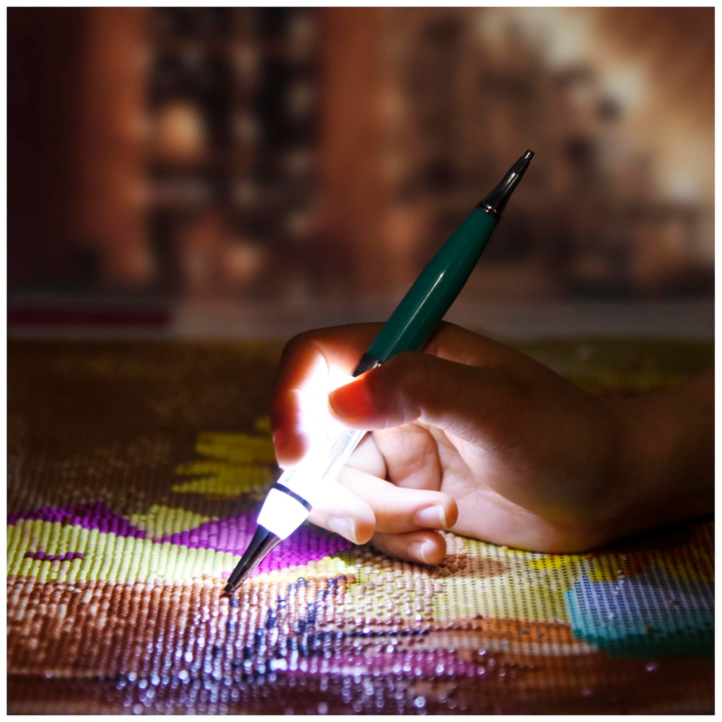 benote Original Diamond Art Painting Pen Lighted Drill Pen 2.0 Metal Sticky Pen Tips, Diamond and Painting Accessories with Multi Replacement Pen Heads and Wax - B7 Turquoise