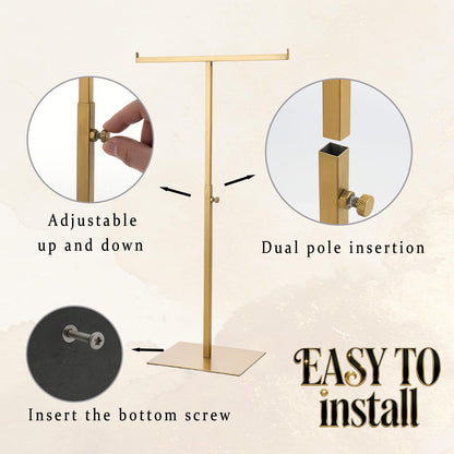 Purse Display Stand Jewelry Towers 2 Packs Stainless Steel Bag Stand Tabletop Adjustable Height Double Hook Hanging Jewelry Stands for Necklaces Organizer Home Store Boutique (Anti-fingerprint)