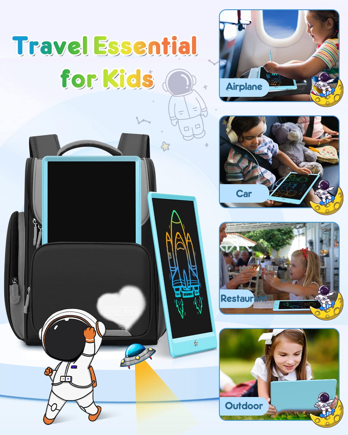 FLUESTON LCD Writing Tablet for Kids, 10 Inch Doodle Board, Colorful Drawing Pad for Toddler, Educational Travel Toy Gifts for 3-8 Year Old Girls Boys, Erase Lock Writing Board