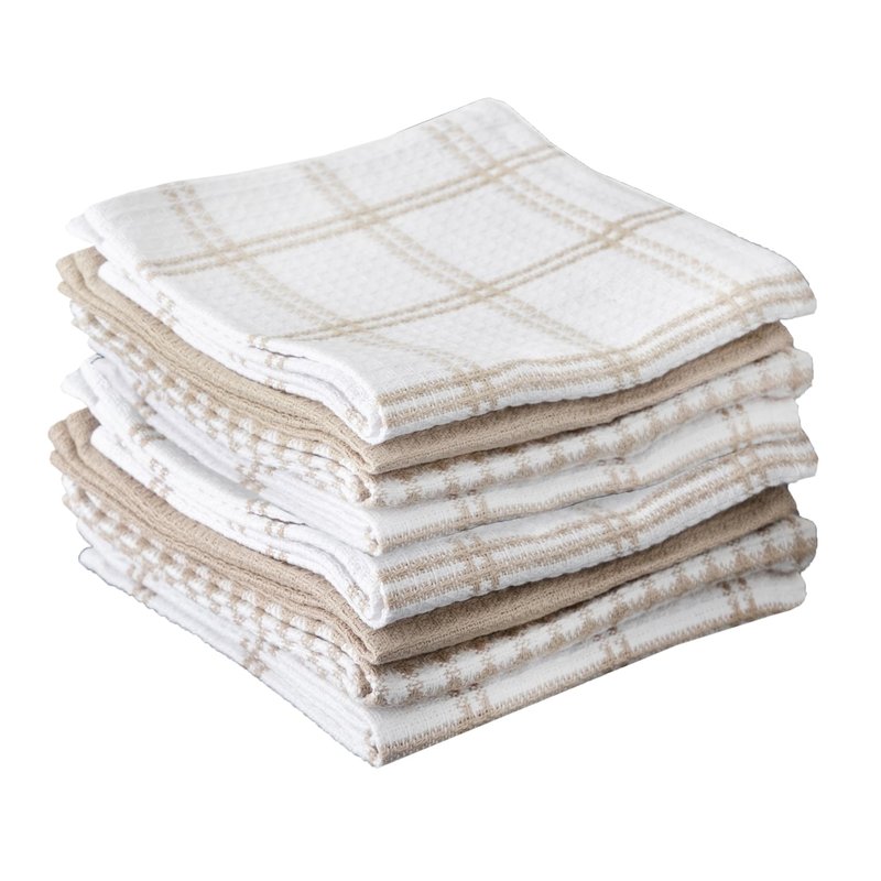 T-Fal Premium Waffle Dish Cloths: Highly Absorbent, Super Soft Long Lasting - 100% Cotton, 12"x13" Towel for Cleaning & Drying, (8-Pack), Sand