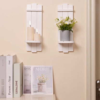 Yorkmills Sconces Wall Decor Set of 2, Candle Holder Rustic Home Farmhouse Art Floating Candle Sconces Shelf White Decorations for Living Room, Dining Room, Bedroom, Bathroom