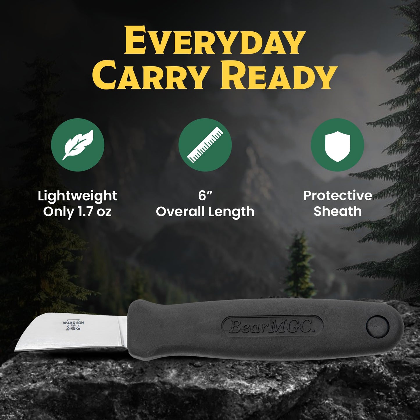 Bear & Son – Fixed 1.75" Splicer Utility Knife | 440 High Carbon Stainless Steel Sheepfoot Blade with Cushioned Kraton Grip | Compact Work, Shop & Everyday Use Fixed Blade Knife – Made in USA