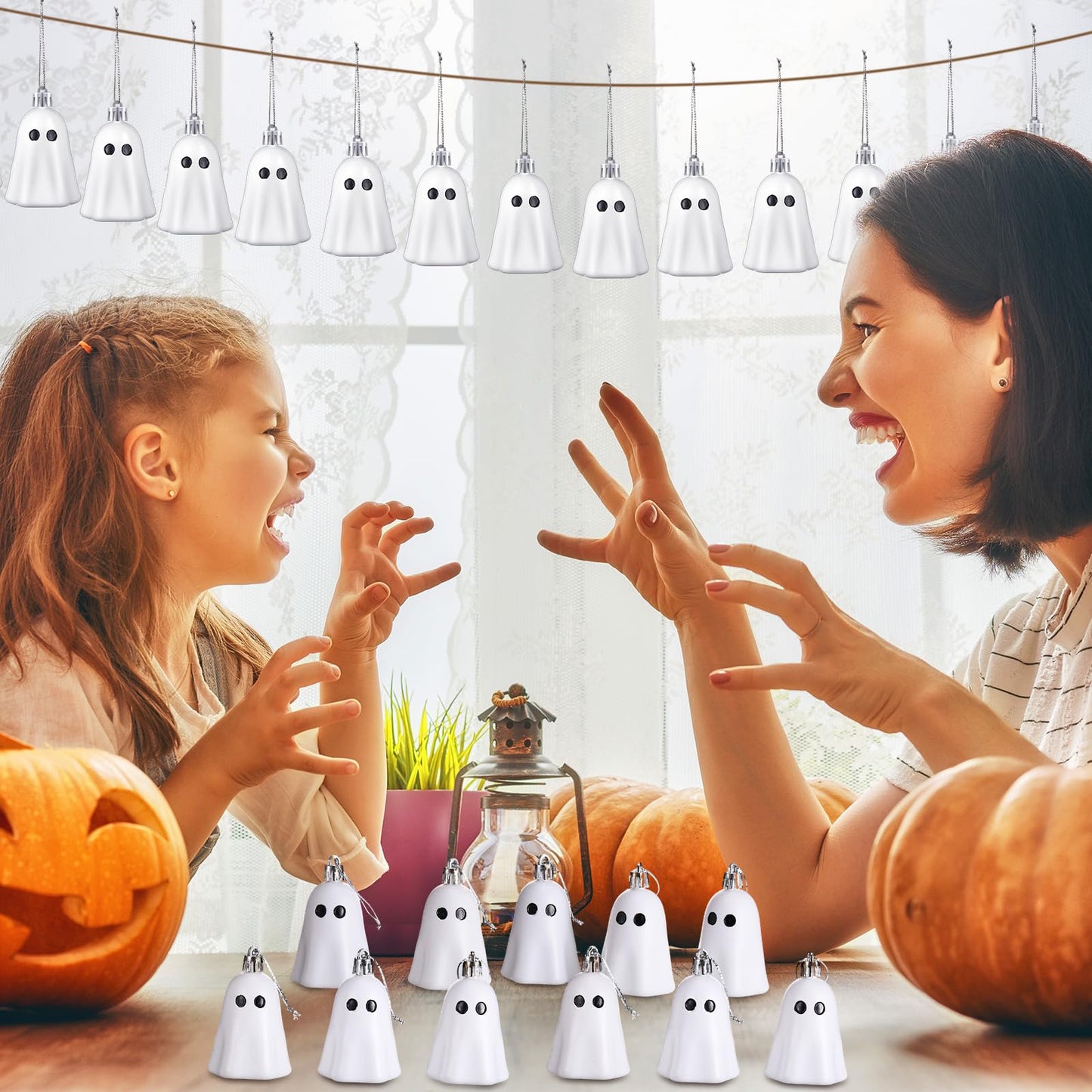 Tigeen 12 Pcs Halloween Hanging Ornaments Cute Ghost Decoration Halloween Tree Decoration Plastic Decorative Mini Ghost Ornaments for Home Tree Party Supplies (Cute,White)