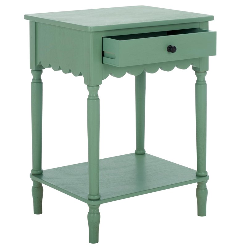 SAFAVIEH Home Collection – Haven Sage Green Accent Table with Drawer & Shelf, Scalloped Apron Detail, Traditional Side Nightstand (ACC5724D)