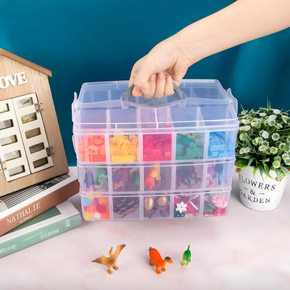 SGHUO 3-Tier Stackable Storage Container Box with Dividers-30 Compartments, Bead Organizers for Art Craft Storage, Washi Tape, Kids Toys, Jewelry, Beauty & Sewing Supplies