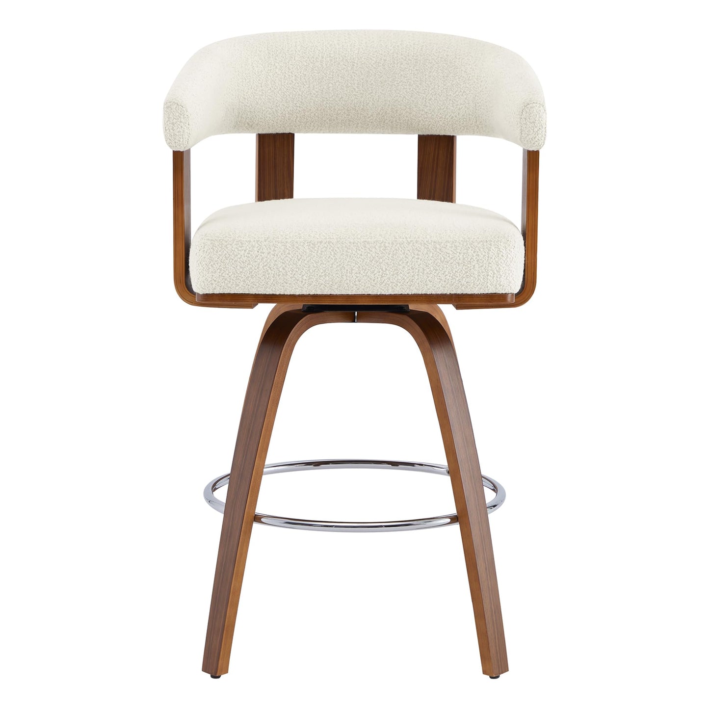 CHITA Swivel Counter Height Barstools Set of 2, FSC Certified Polyester Upholstered Bar Stools with Back and Armrest for Kitchen Island Home Bar, 27" Seat Height, Cream with Walnut Frame