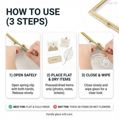 Relaxing Garden Floating Double Glass Frame Set, Gold Pressed Flower Frame DIY Kit with 68 Dried Flowers & Tweezers, 3 Sizes 6x6 6x8 7x9 for Keepsakes, Wedding Photos & Home Decor