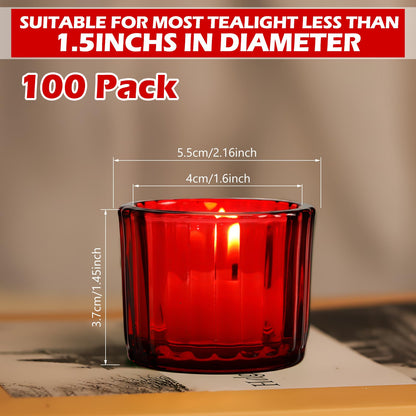 Mumufy 100 Pcs Glass Tealight Candle Holder Ribbed Votive Candle Holder for Centerpiece Wedding Proposal Spa Aromatherapy Meditation Home Decor (Red)