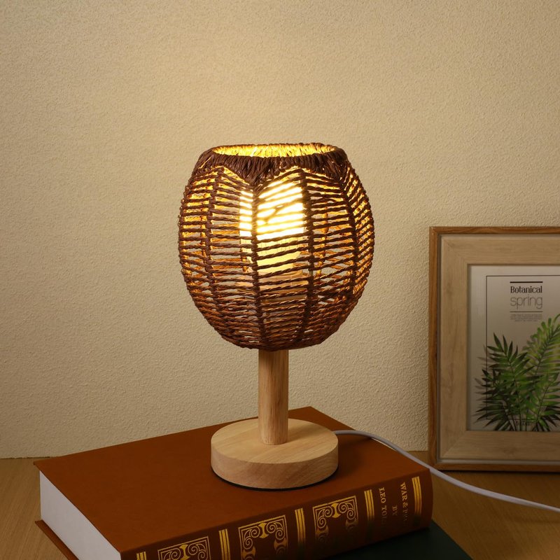 Cabilock Woven Lamp Shade with Metal Frame, Boho Round Small Lampshade Replacement, Woven Light Shade for Pendant Chandelier Wall Sconces Ceiling Fan Light Covers, 5.5x5.9 Inch, Khaki