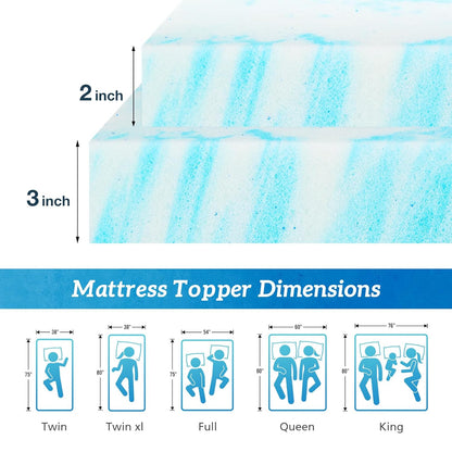 Sweetcrispy Memory Foam Mattress Topper - 3 Inch Thick Gel-Infused Cooling Pad for Queen Size Bed | CertiPUR-US Certified, Breathable Blue