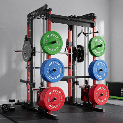 RitFit M1 Pro Smith Machine Package, All-in-One Power Cage with Weight Stack Set, Includes LAT Pulldown & Cable Crossover System for Home Gym