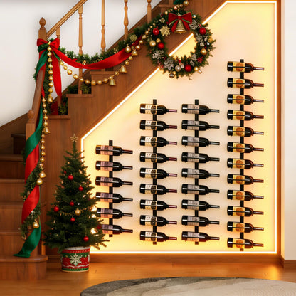 2 Pack 12 Bottle Wall Wine Rack for 24 Wine Bottles, DIY Detachable Wall Mount Wine Rack, Wine Storage Organizer Display Holder Used As One or Four, for Dining Room, Wine Cellar, wine lover gift