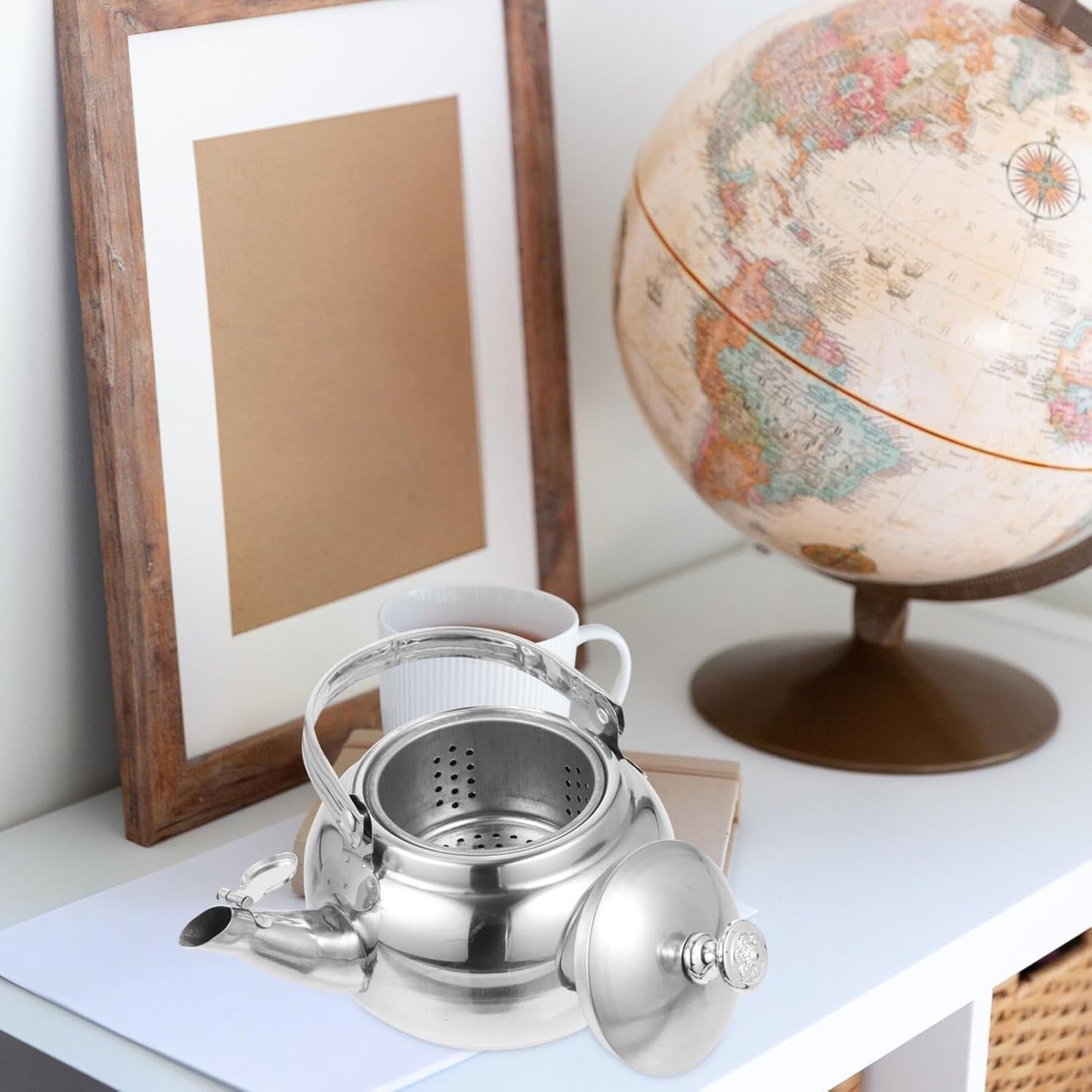 PRETYZOOM Stainless Steel Tea Pot with Infuser, 14cm Stovetop Teapot for Blooming and Loose Leaf Tea, Silver