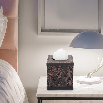 Sumnacon Square Leather Tissue Box Cover - Stylish Cube Tissue Box Holder with Magnetic Bottom, Decorative PU Tissue