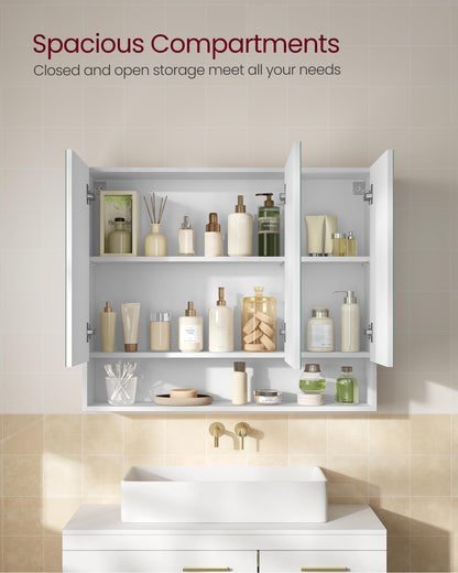 VASAGLE Kailyn Collection - Medicine Cabinet Mirror, Bathroom Wall Mirror Cabinet with Storage, Open Compartment, Adjustable Shelves, Modern Style, 6.5 x 35.4 x 29.5 Inches, Cloud White UBBK130W01