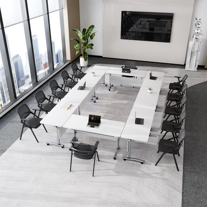JFazzruit Conference Room Table with Wheels, Modular Flip-Top Folding Conference Tables for Training Rooms Classrooms Seminars Mobile Conference Table for Meeting Room Business (Silver 6P140)