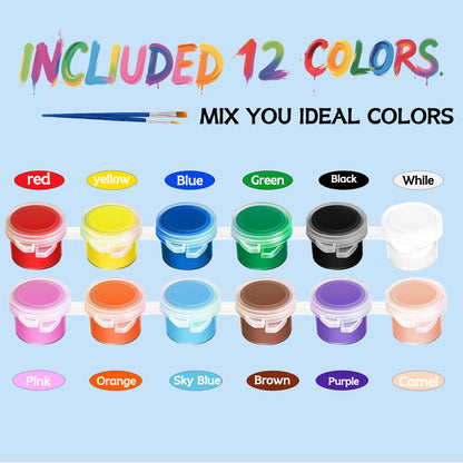 20 Pack Mini Acrylic Paint Set, 12 Colors Washable Paint Strips for Kids & Adults - Includes 40 Brushes (20 Flat + 20 Pointed), 280 PCS kids Paint Kits for Easter Eggs, Birthday, Classroom Party