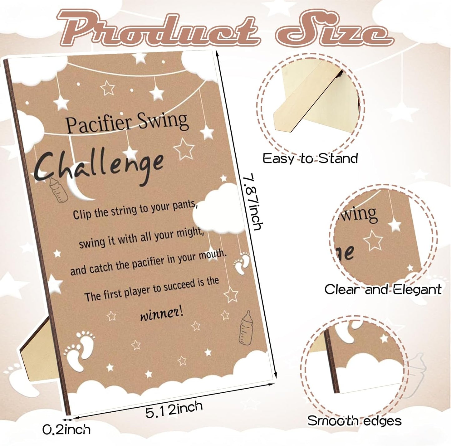 12 Sets 1 12 Geelin Swing Pacifier Baby Shower Games Funny Gender Reveal Games, Include Wooden Sign and Plastic