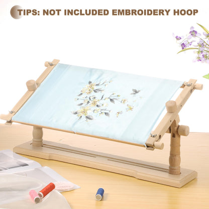 PATIKIL Embroidery Hoop Stand, Adjustable Rotated Beech Wood Cross Stitch Stand Holder Scroll Frame for DIY Art Craft, Sewing, Needlework Projects, Style 2
