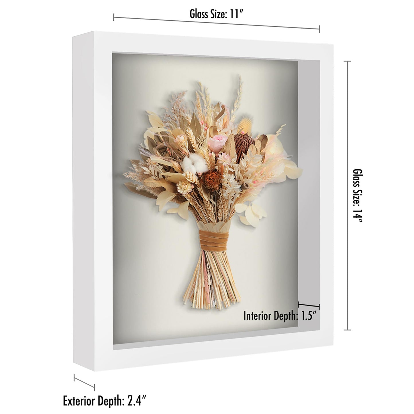 Americanflat 11x14 Shadow Box Frame with Shatter-Resistant Glass - Silhouette Collection - Large Shadow Box Display Case for Tabletop and Wall Display - White with Soft Felt Back