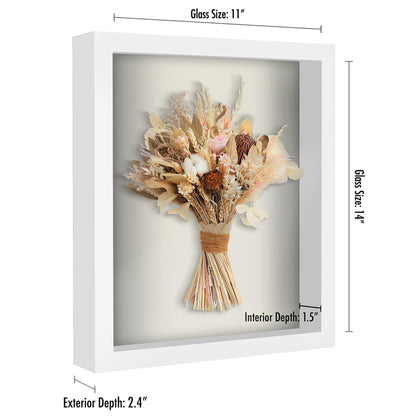 Americanflat 11x14 Shadow Box Frame with Shatter-Resistant Glass - Silhouette Collection - Large Shadow Box Display Case for Tabletop and Wall Display - White with Soft Felt Back
