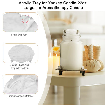 Beautyflier Marble Acrylic Candle Plate, Pedestal Stand for Yankee Candle Classic 22oz Jar, Holder Only (Black+White)