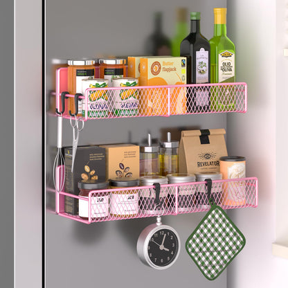Magnetic Spice Rack for Refrigerator, 6 Pack 100% Metal Strong Magnet Shelf, Space Saving Spice Organizer, Home Kitchen Laundry Room Storage Organization W/ Paper Towel Holder, Utensils Racks (Grey)