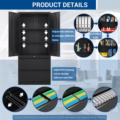 Fesbos Metal Cabinets with Lockable Drawers and Doors Lateral File Cabinets Steel Filing Lockers Book Case for Home Office Hanging Files Letter/Legal/F4/A4 Size