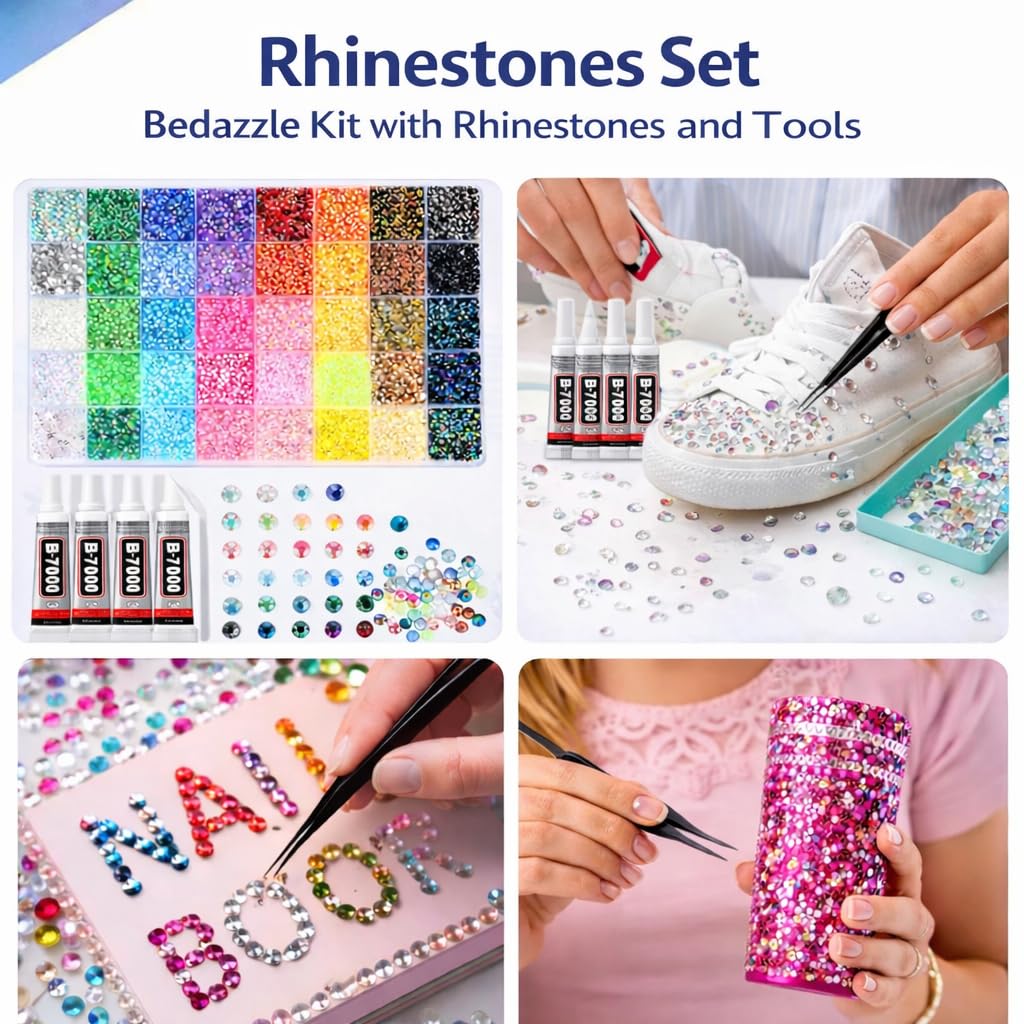 Badazzle Kit 40 Colors 35000PCS Bedazzled Kits Resin Jelly Flatback Rhinestones, Book Bedazzling Kit Bazzling Kits Small Gems with Tools Bedazzle Gems for Bedazzling Crafts & DIY Projects for Adults